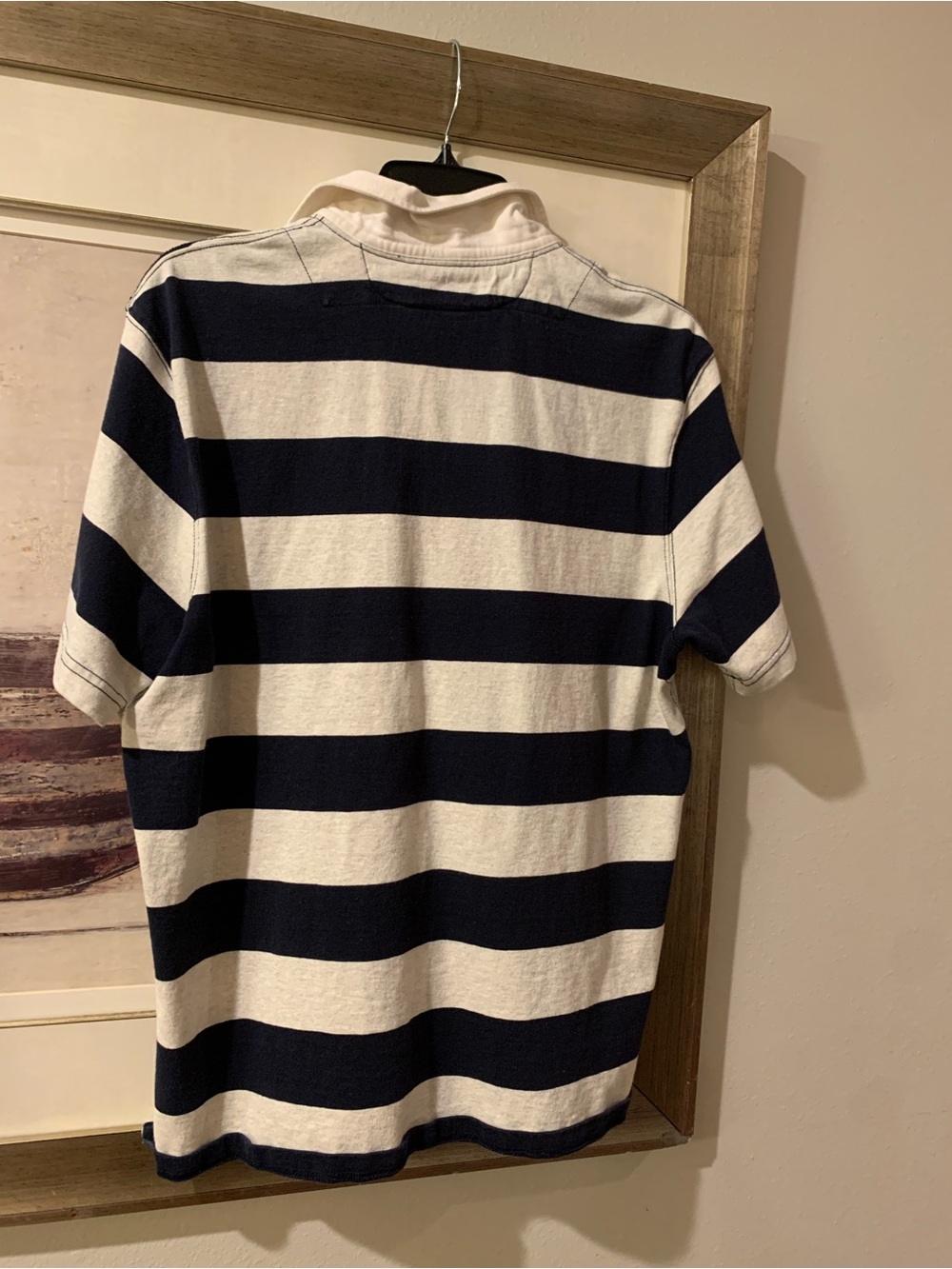 Ralph Lauren Navy & White Striped Rugby Shirt with Embroidered P Patch - Picture 2 of 11